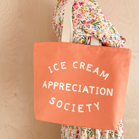 Ice Cream Appreciation Society peach canvas tote bag