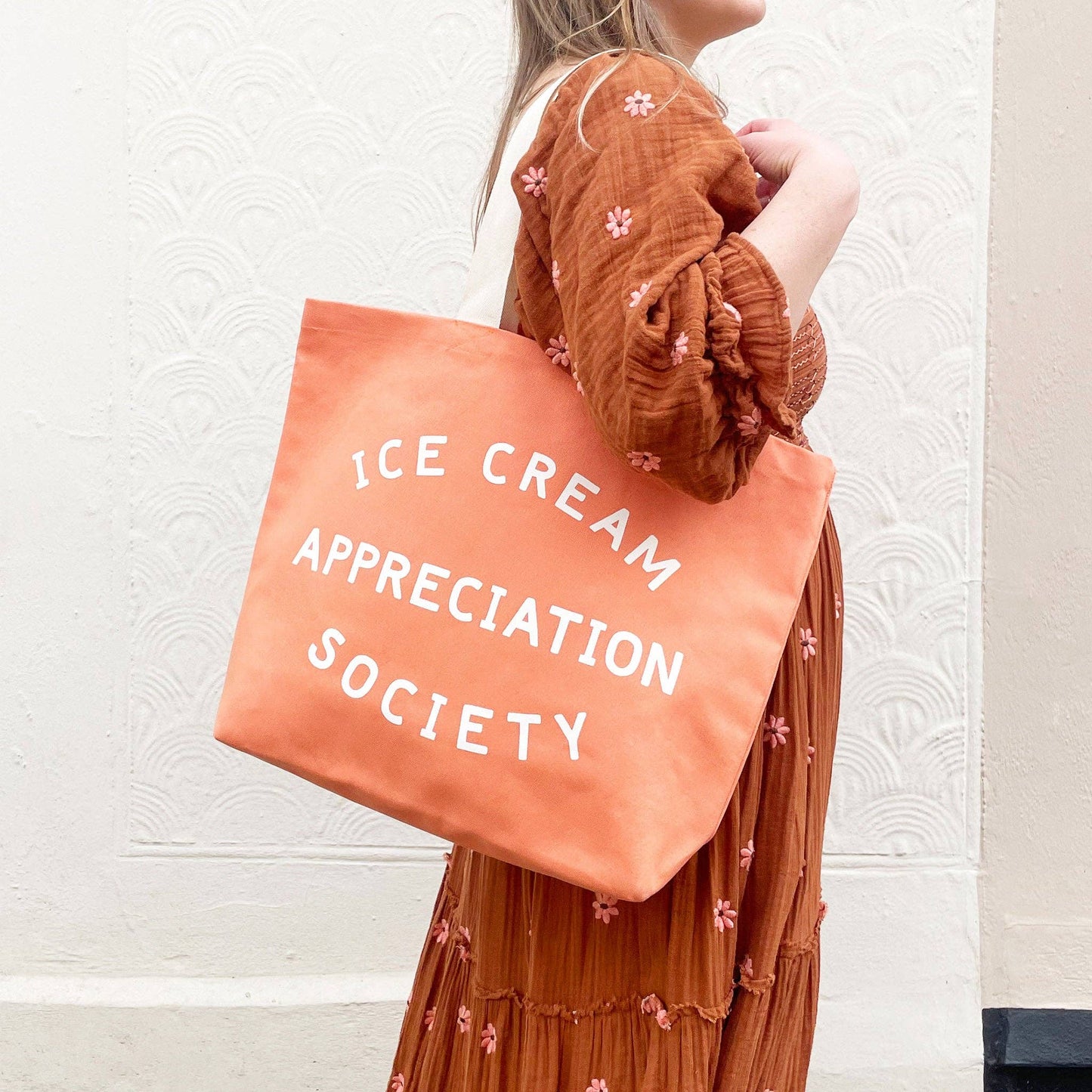 Ice Cream Appreciation Society peach canvas tote bag