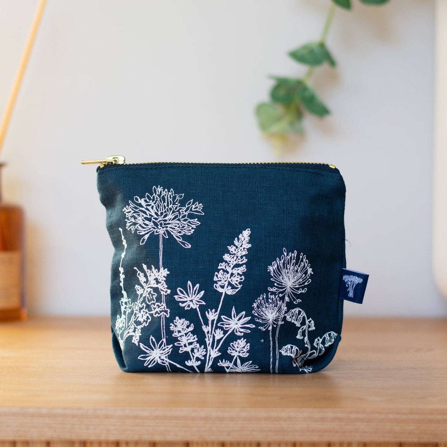 Linen garden flowers cosmetic bag