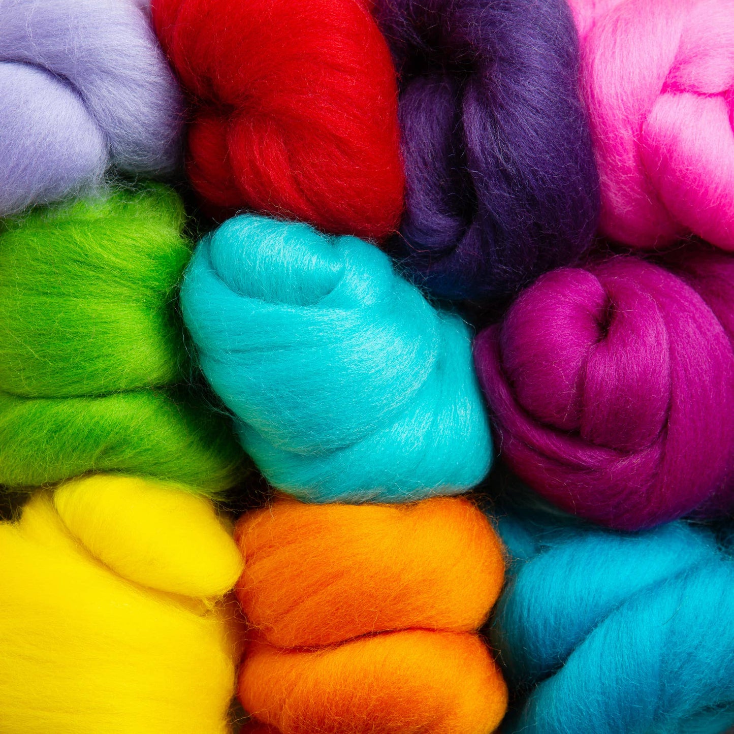 Bright rainbow colours felting wool bundle