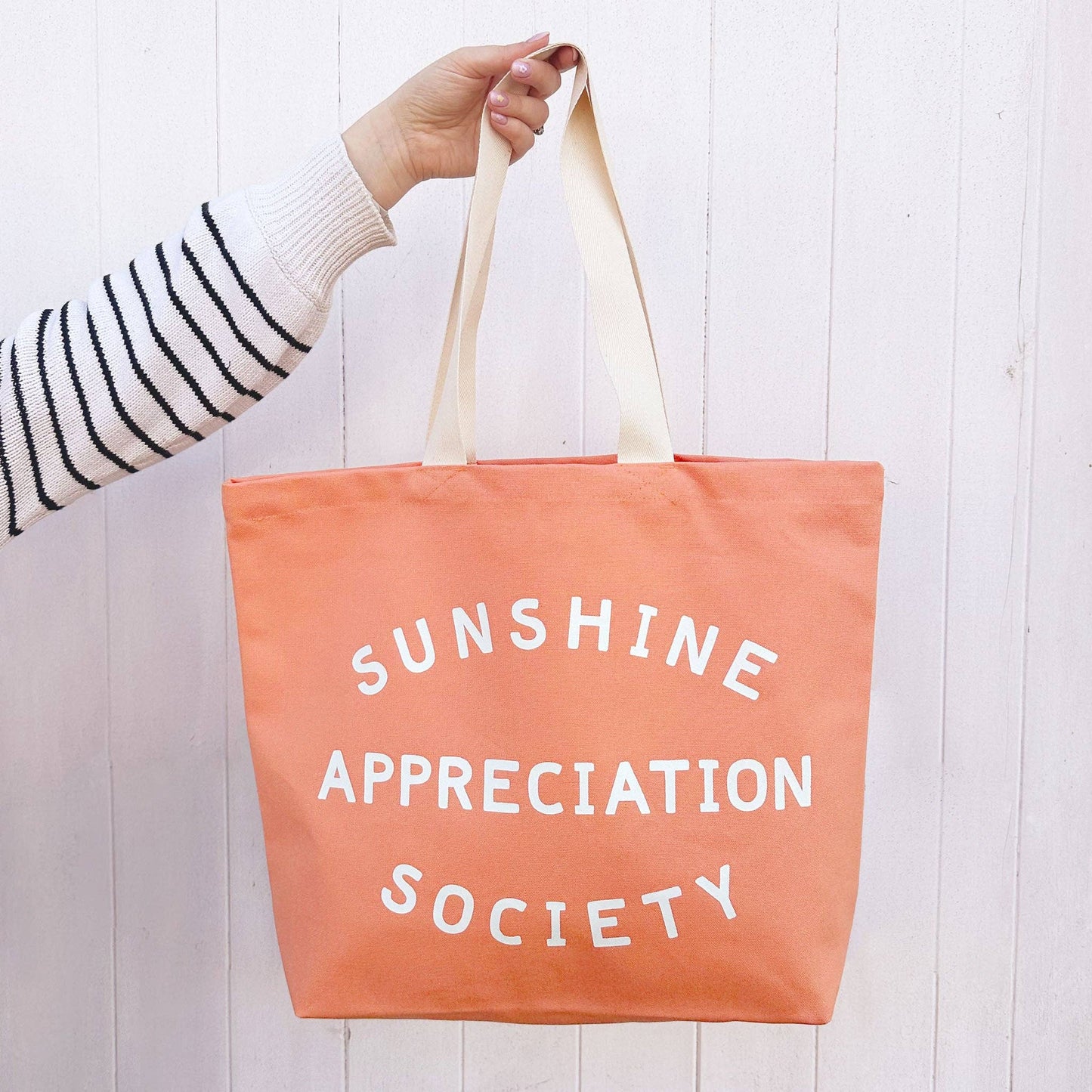 Peach sunshine appreciation society tote bag