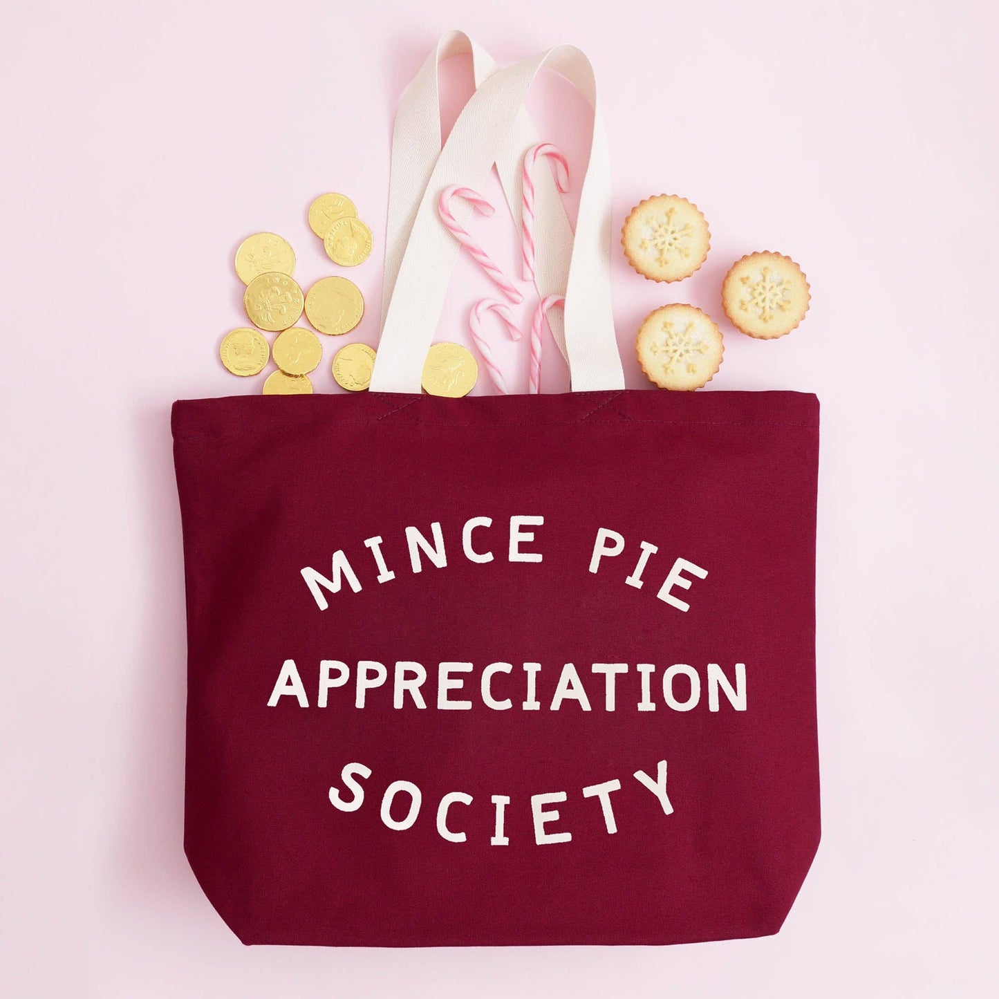 Mince pie appreciation society canvas tote bag - burgundy