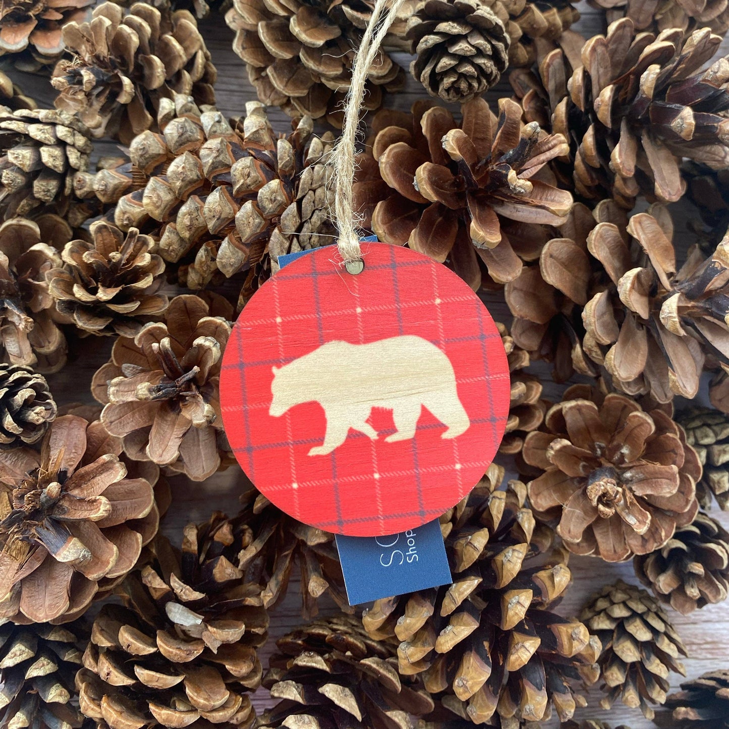 Red check bear wooden decoration