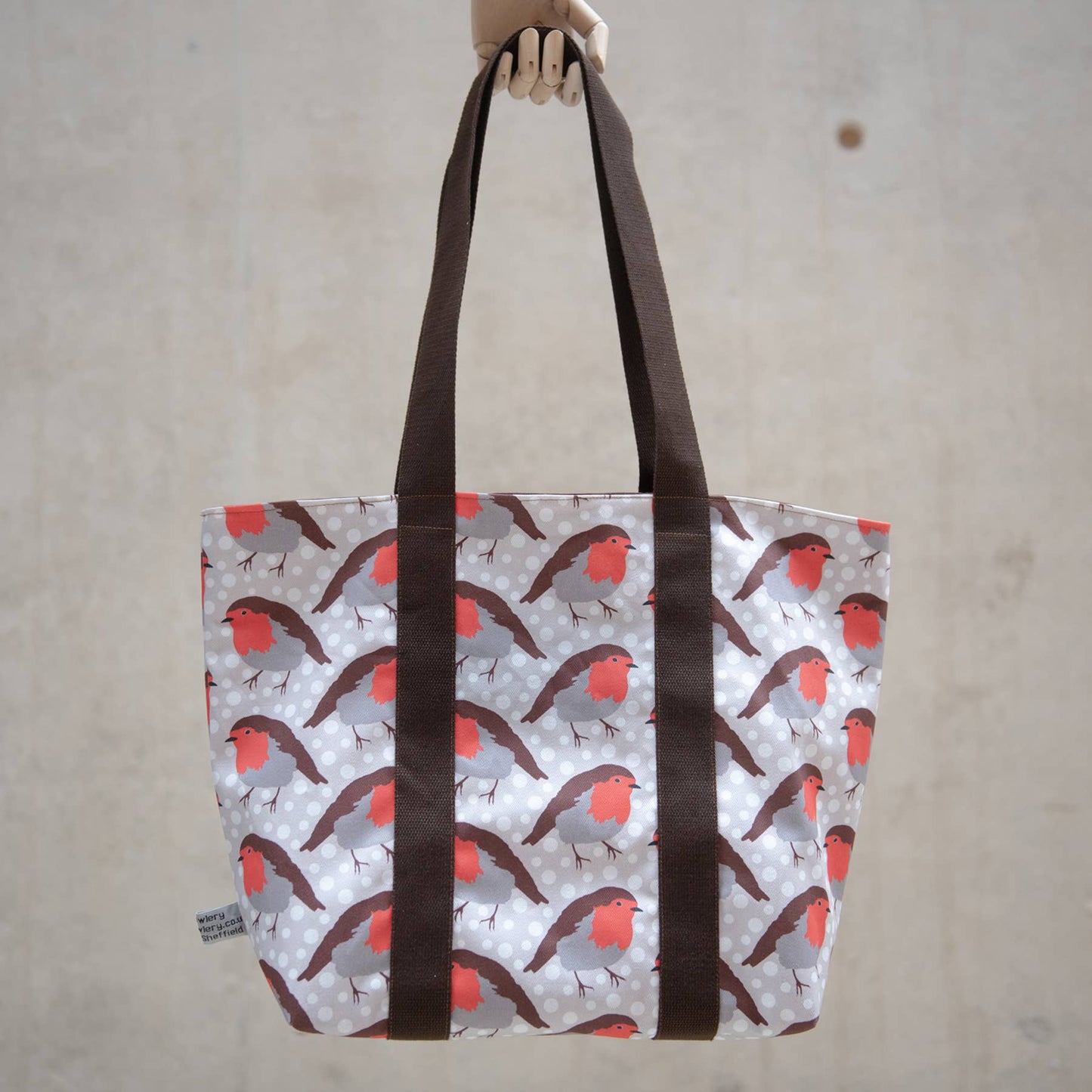 Robin print cotton tote bag