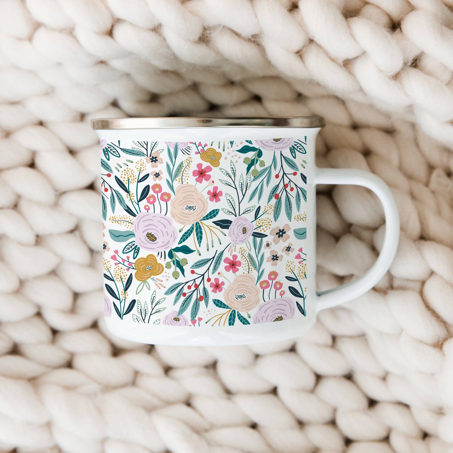 Bright flowers enamel outdoor mug