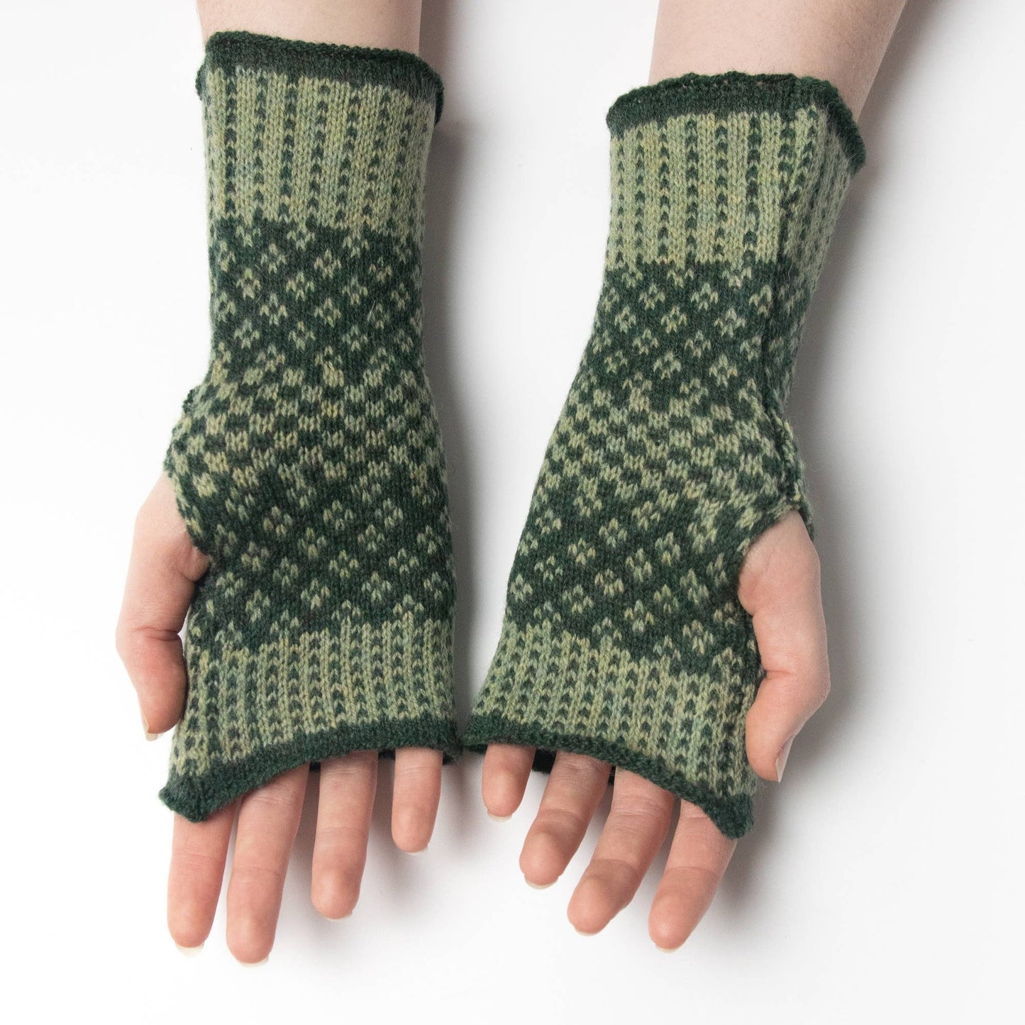 Forest & olive green Fairisle wristwarmer gloves