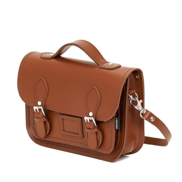 Handmade chestnut brown leather midi satchel