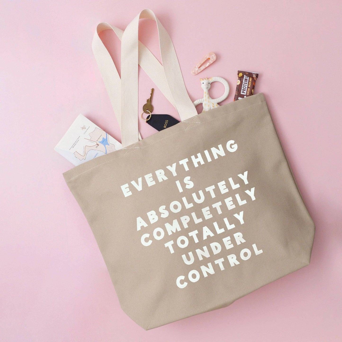 Everything is under control stone cotton canvas tote bag