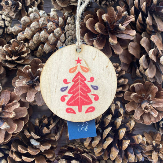 Red Christmas tree wooden decoration