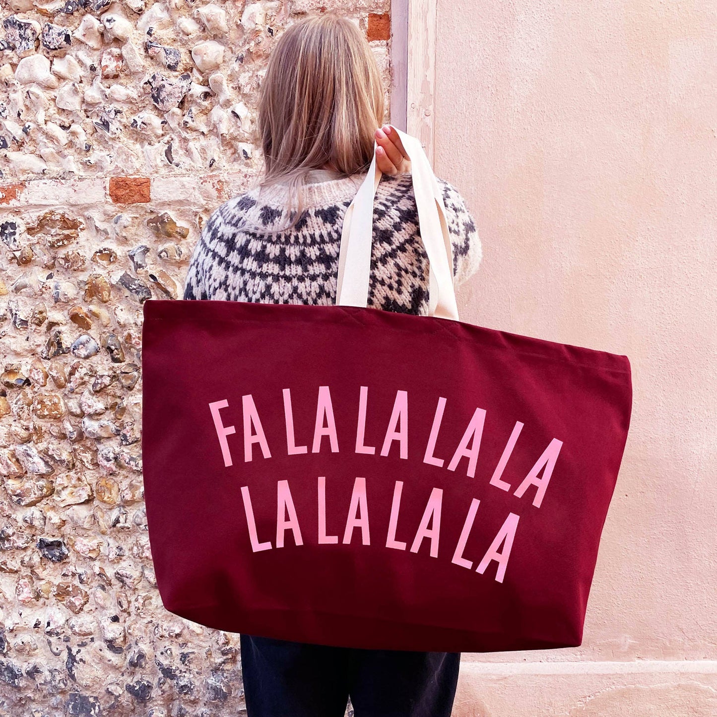 FALALALALA LALALALA burgundy REALLY big Christmas bag