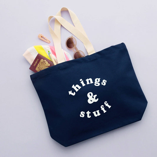 Things & stuff midnight blue canvas tote bag