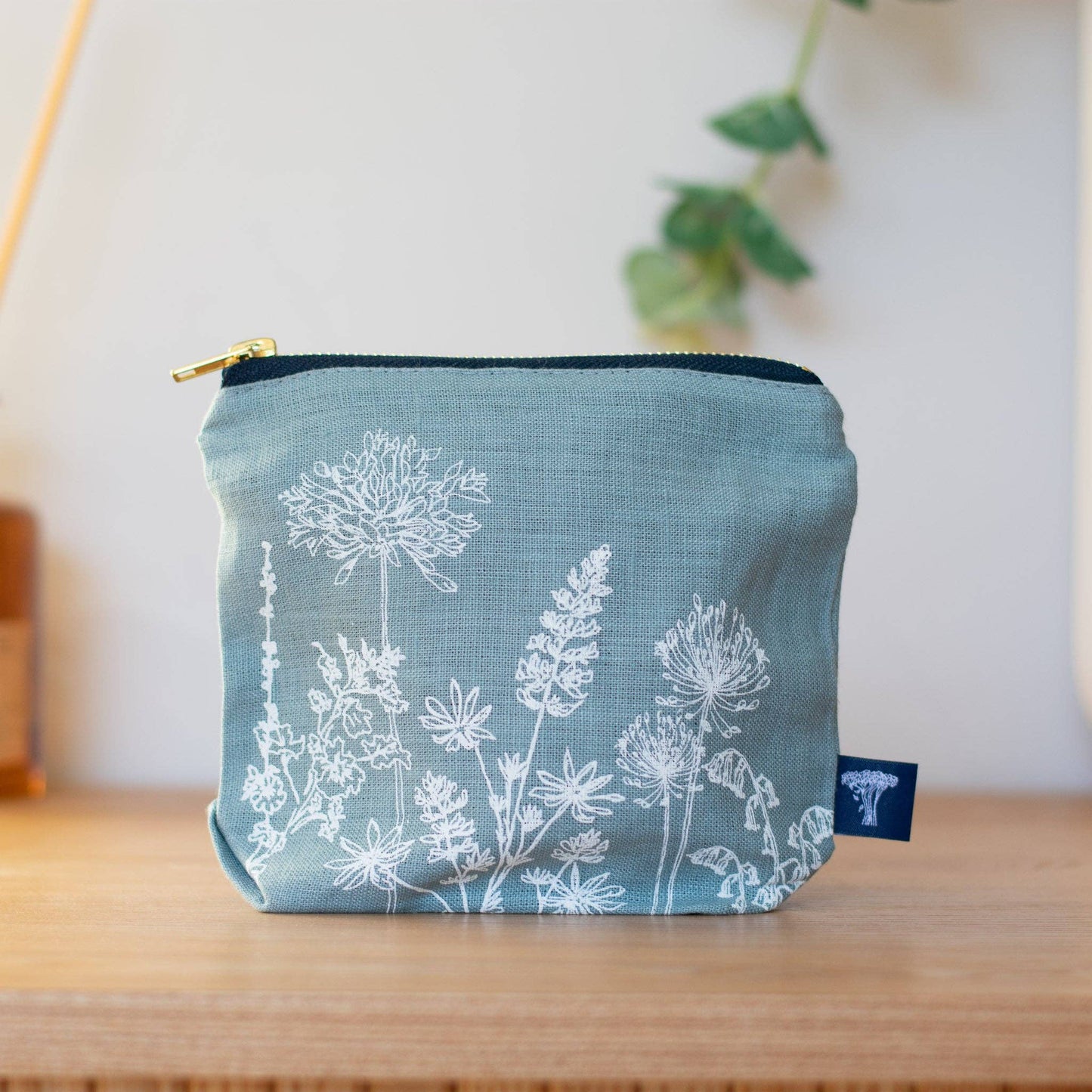 Linen garden flowers cosmetic bag