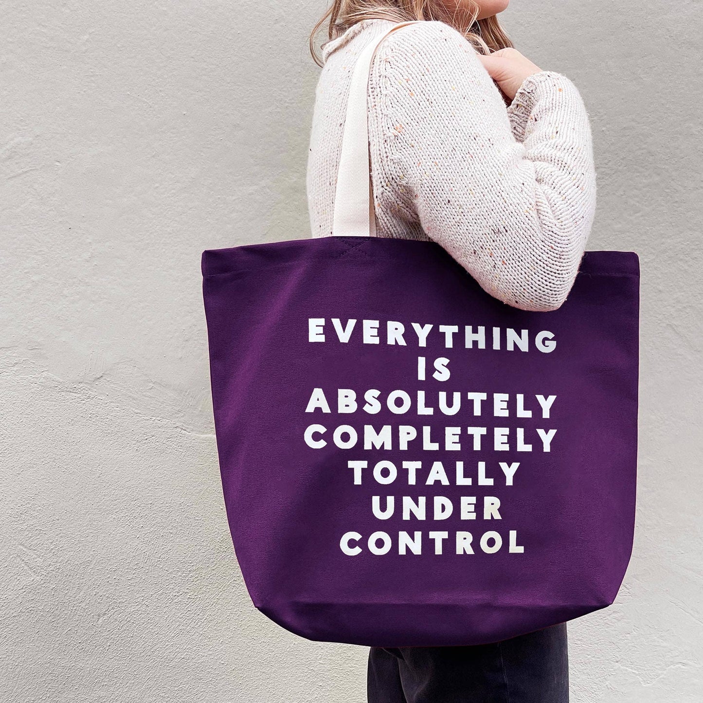 Everything is under control - purple canvas tote bag