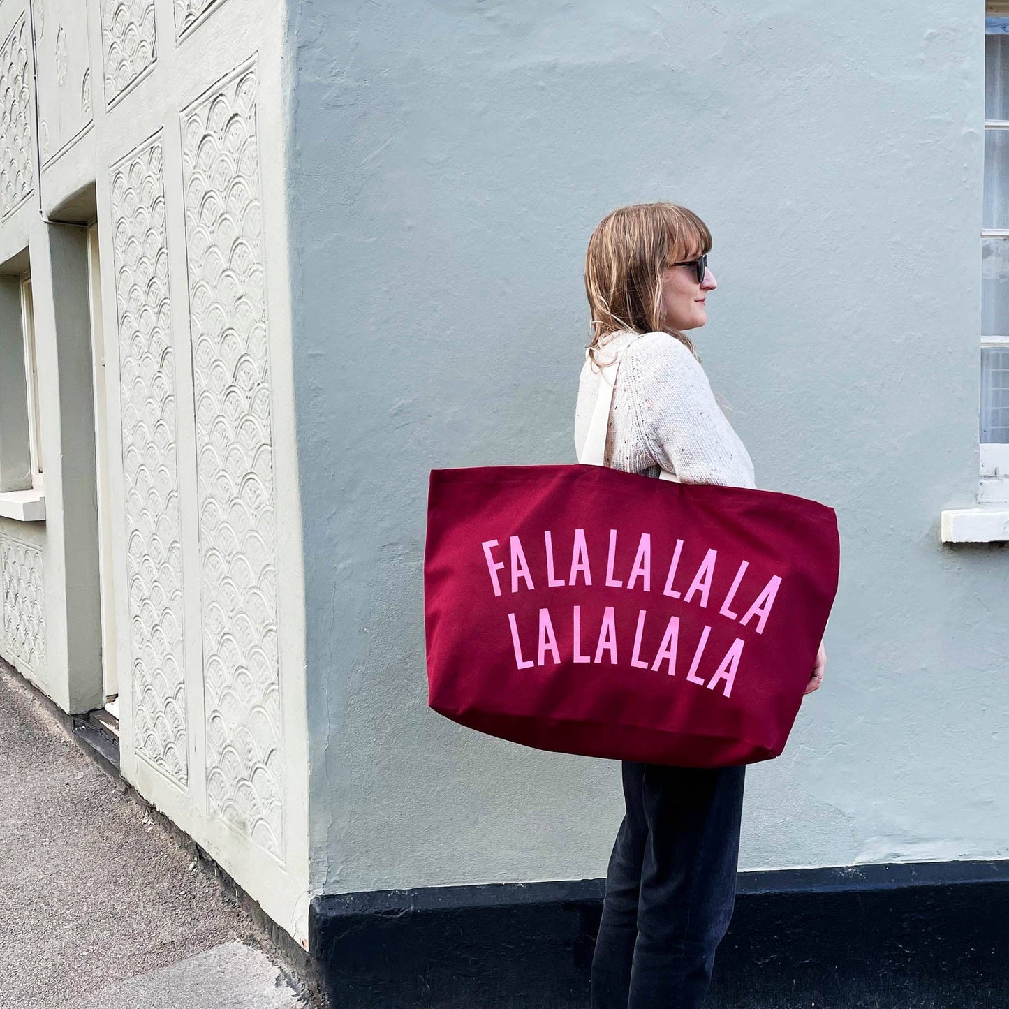 FALALALALA LALALALA burgundy REALLY big Christmas bag