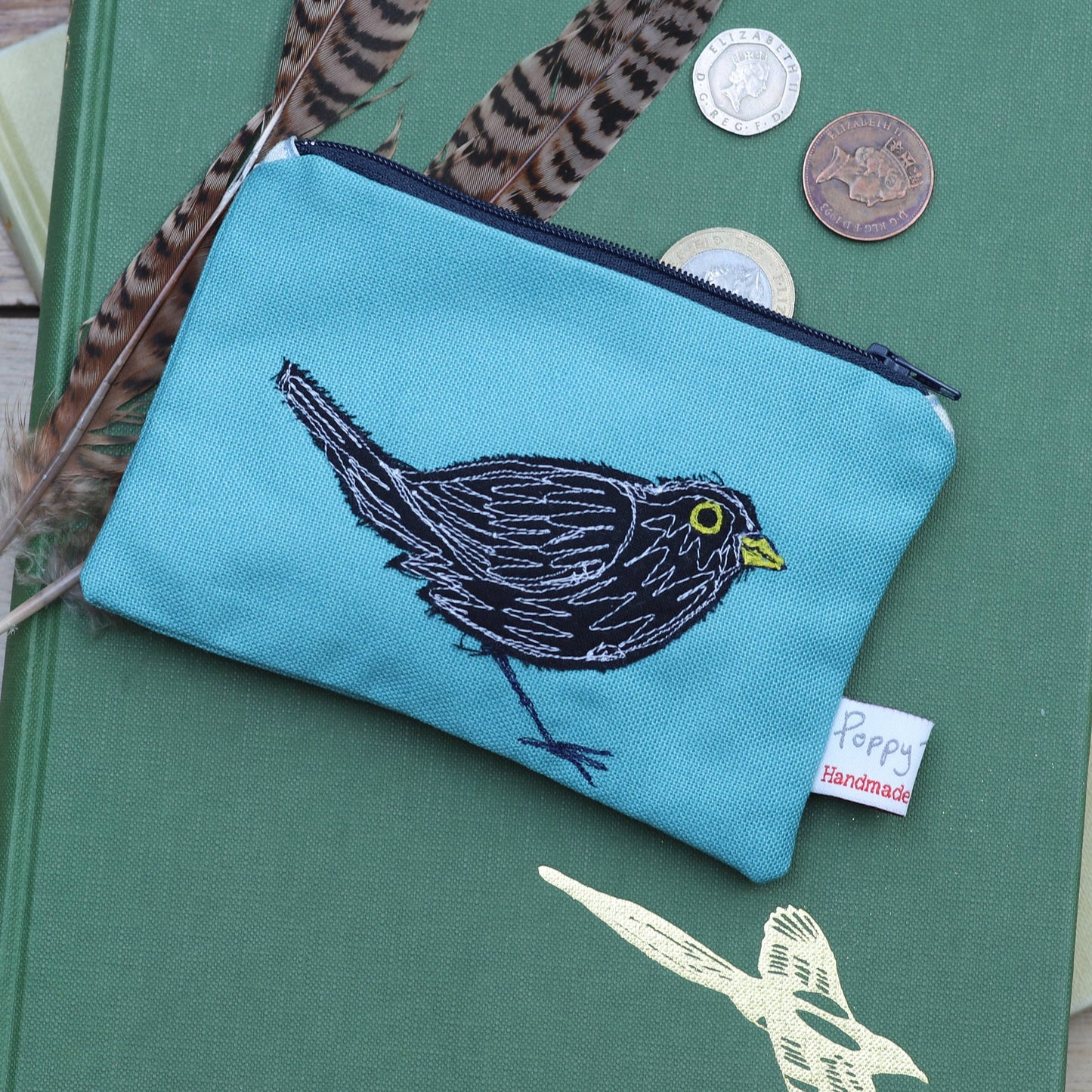 Blackbird embroidered purse