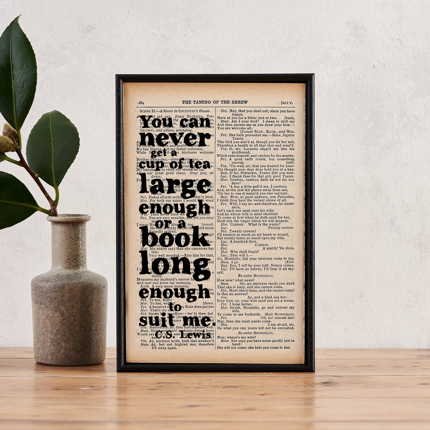 'A cup of tea large enough' CS Lewis framed book quote