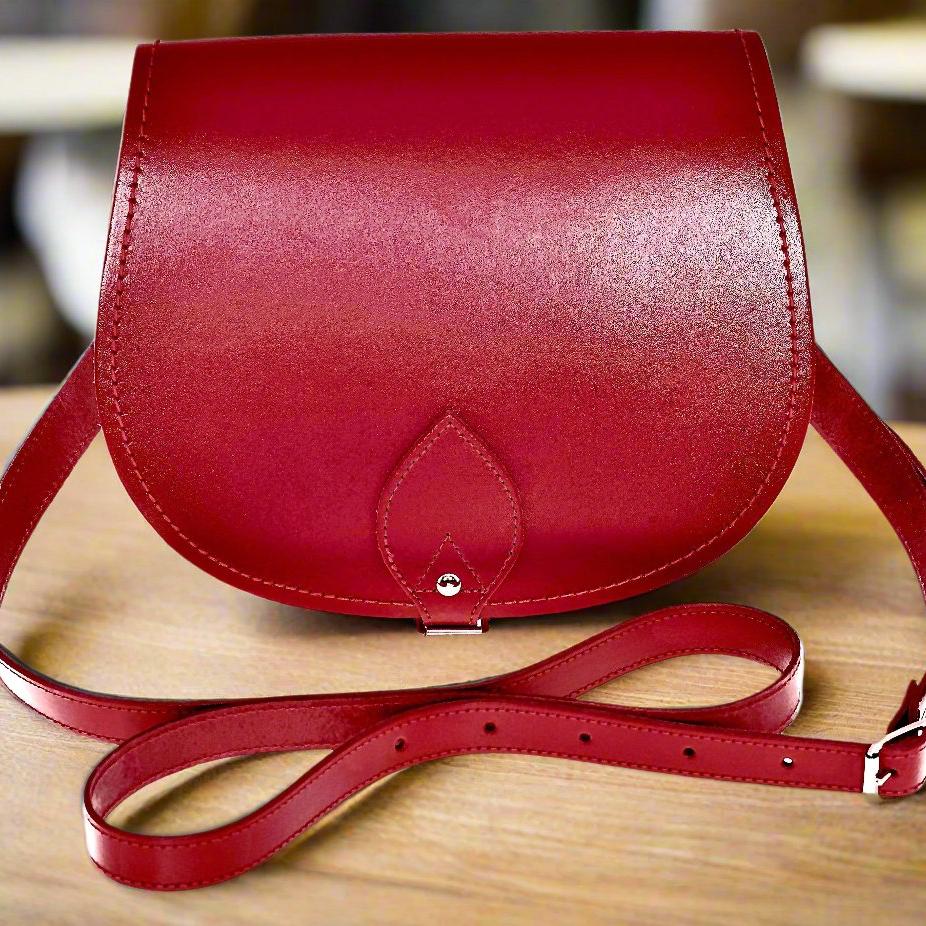 Red handmade leather saddle bag