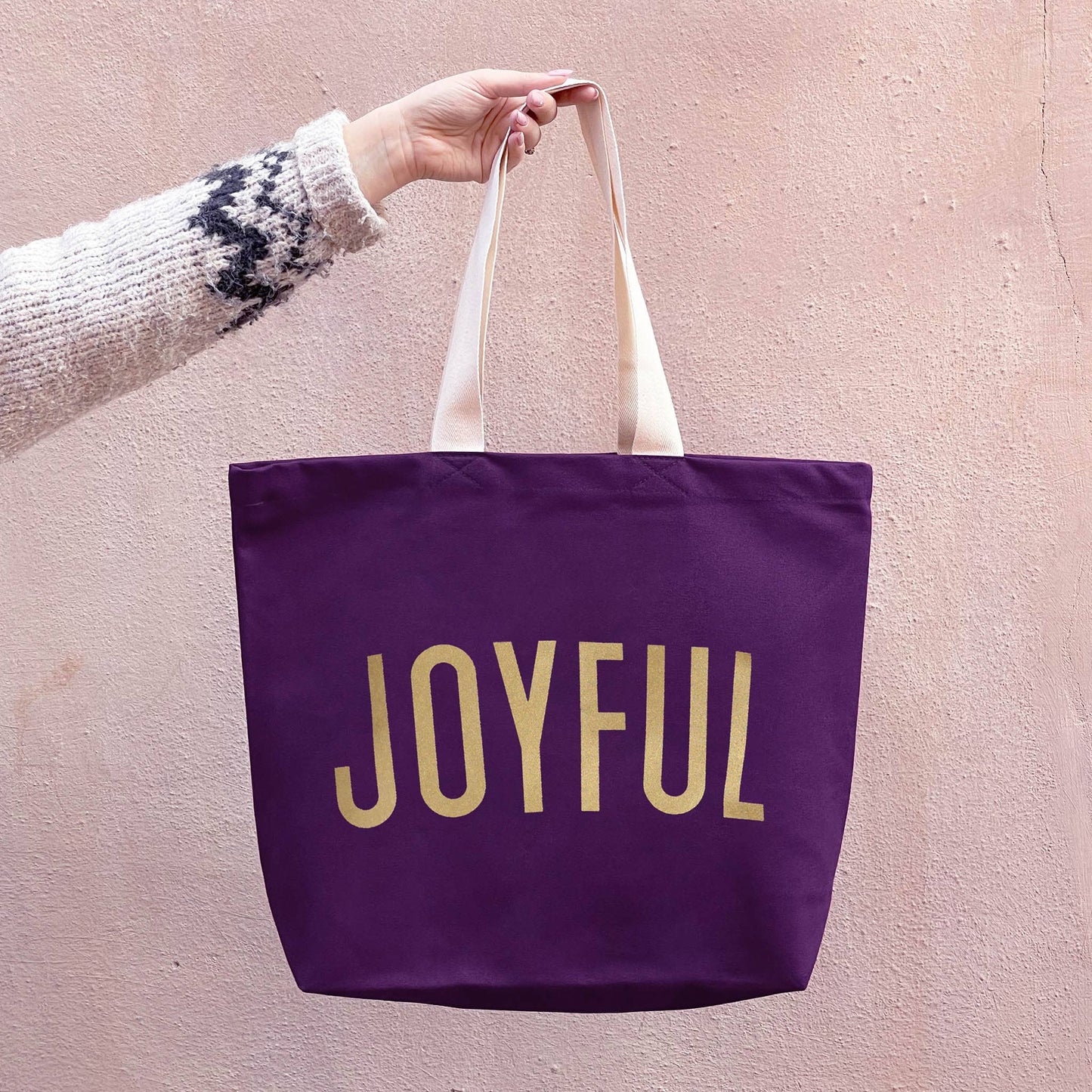 Joyful purple canvas tote bag