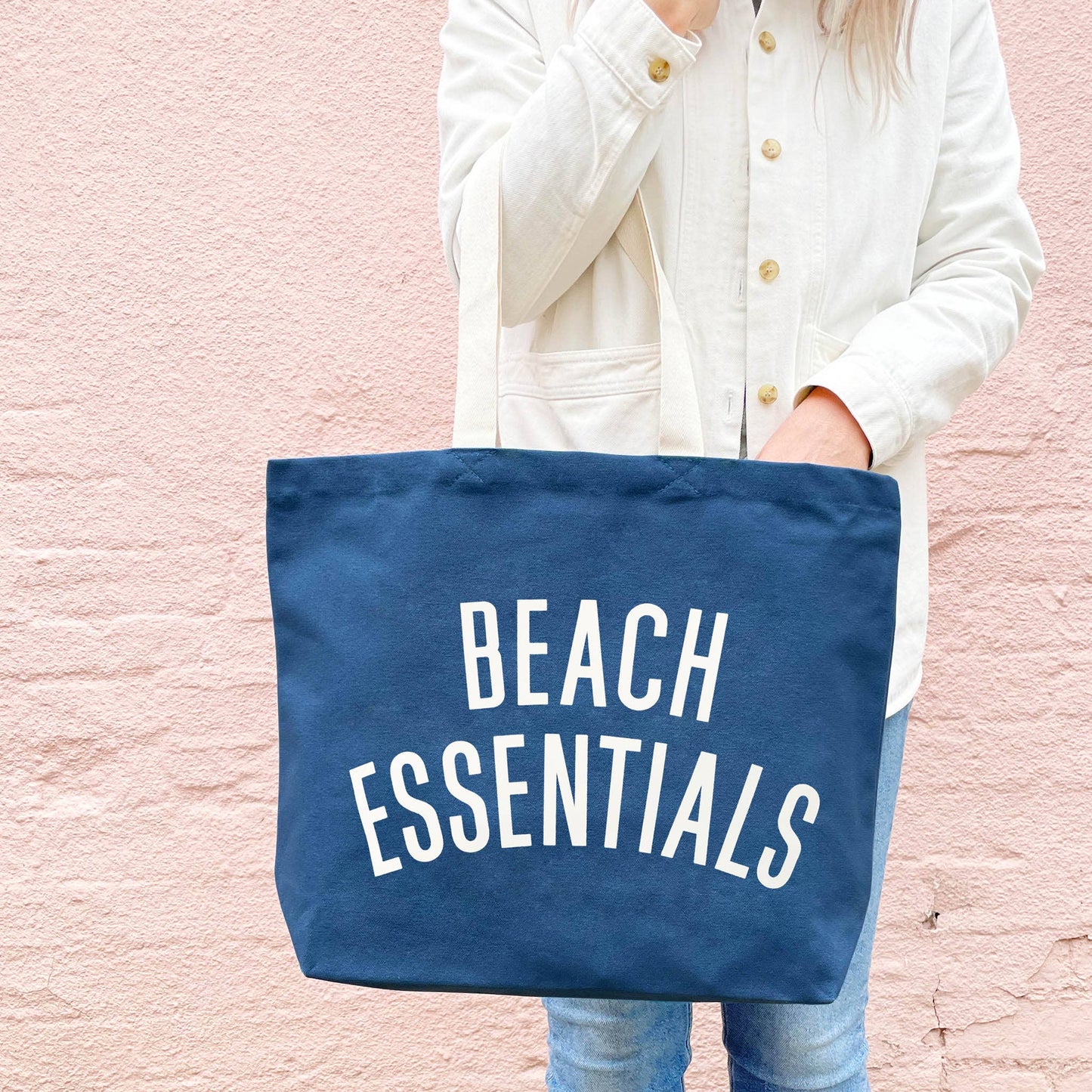 Ocean blue beach essentials canvas tote bag