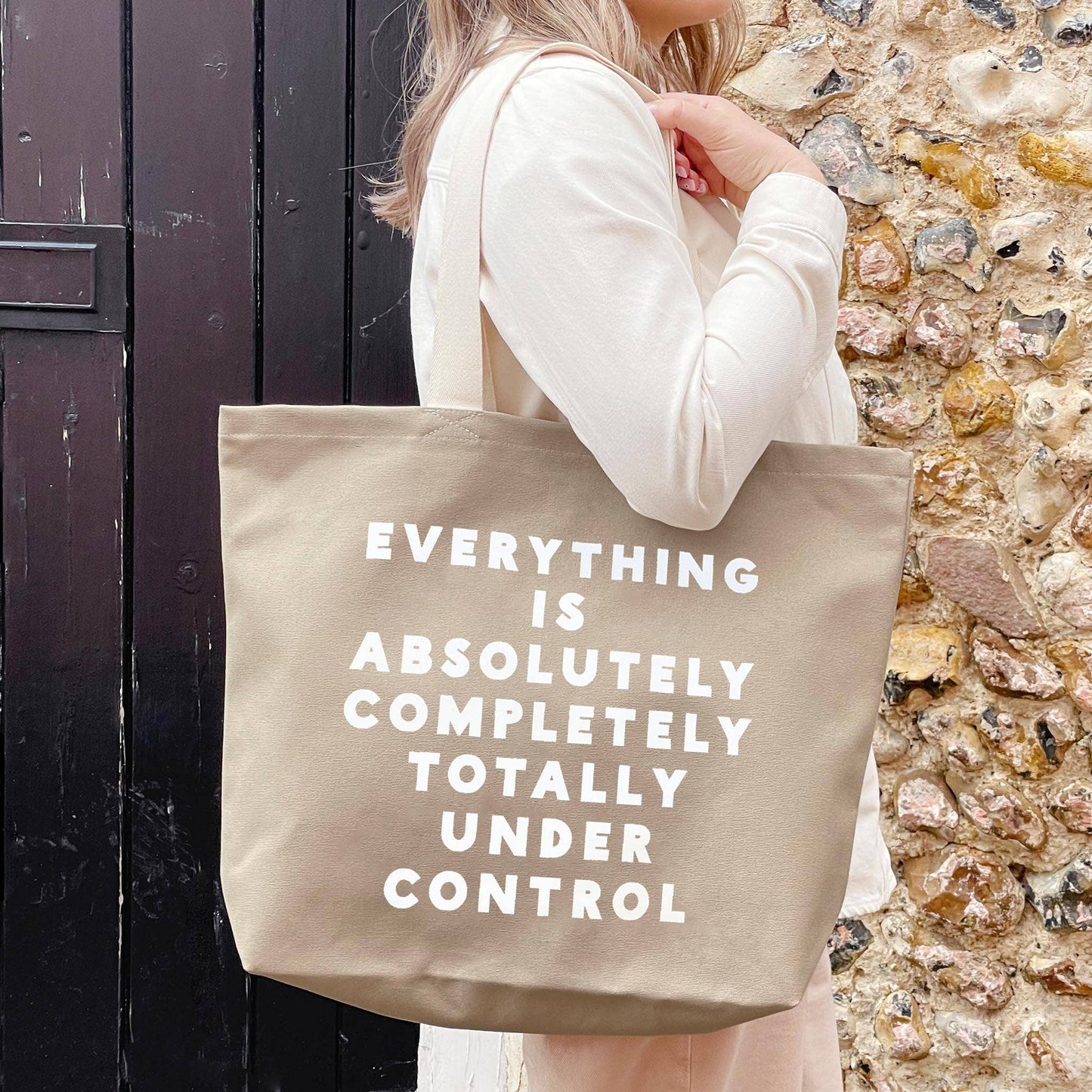 Everything is under control stone cotton canvas tote bag