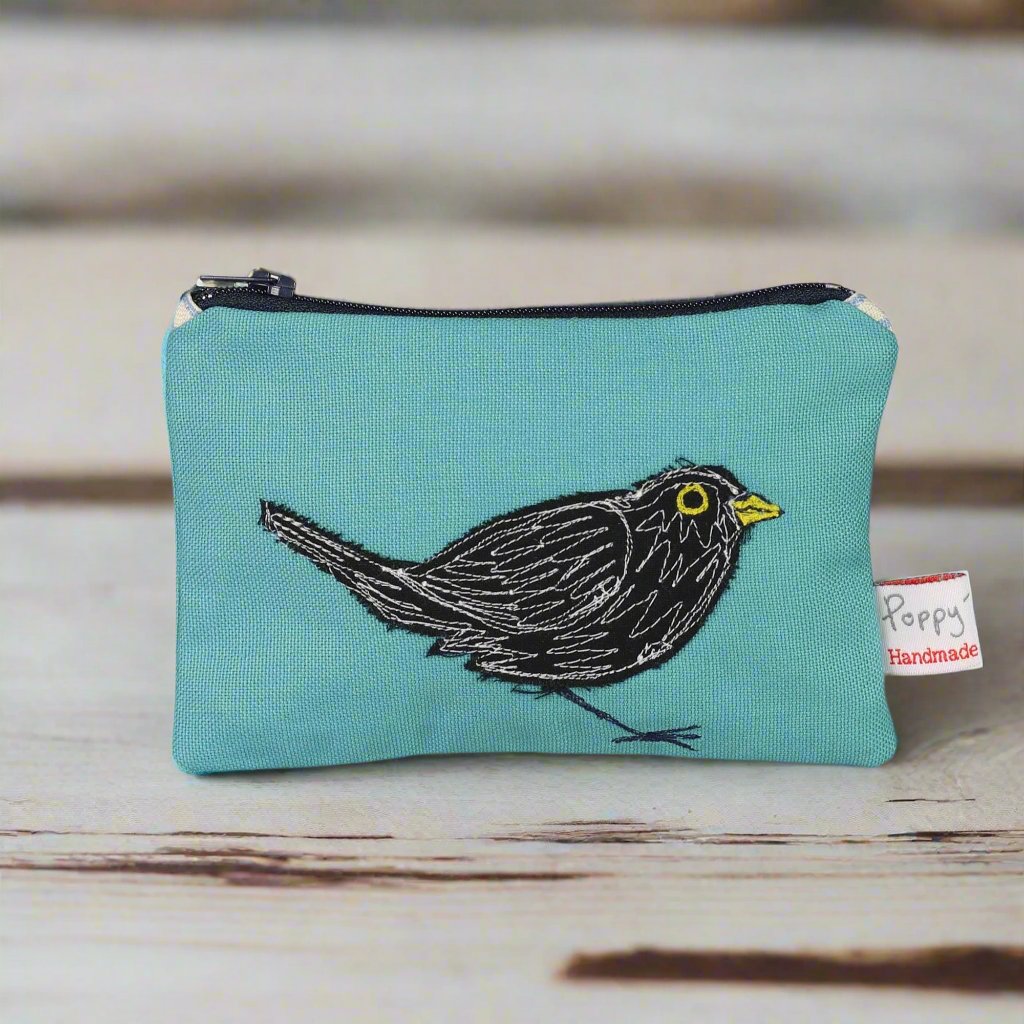 Blackbird embroidered purse