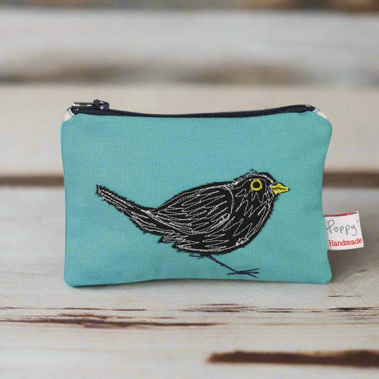 Blackbird embroidered purse