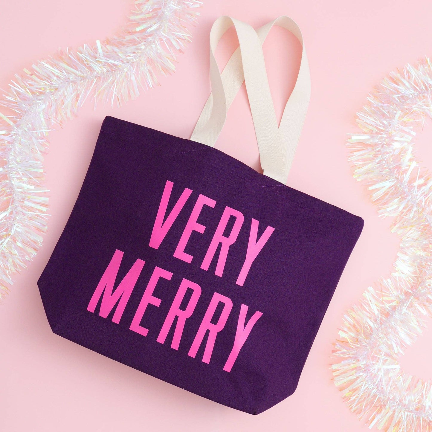 Very merry - purple canvas tote bag