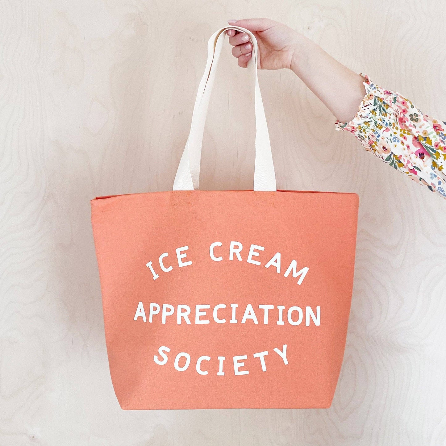 Ice Cream Appreciation Society peach canvas tote bag