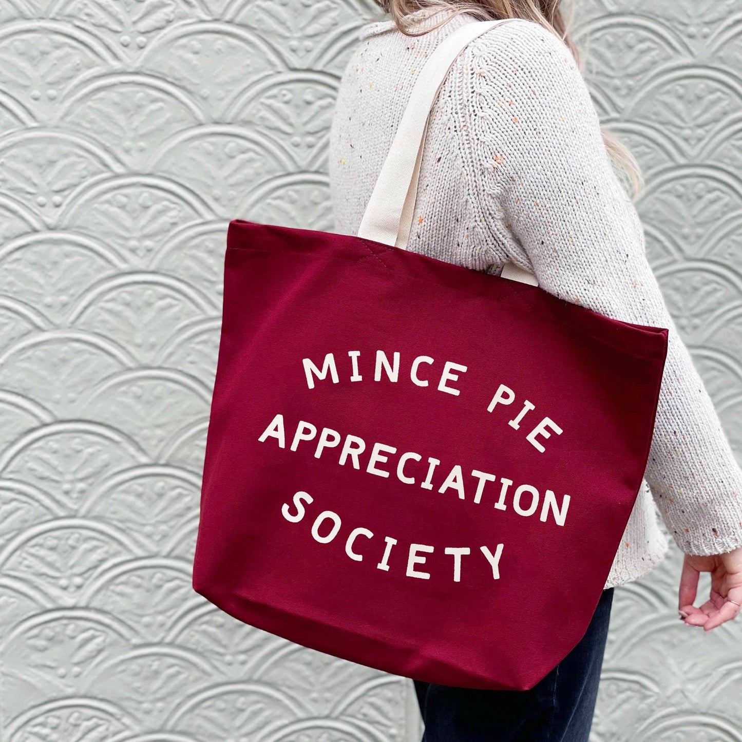 Mince pie appreciation society canvas tote bag - burgundy