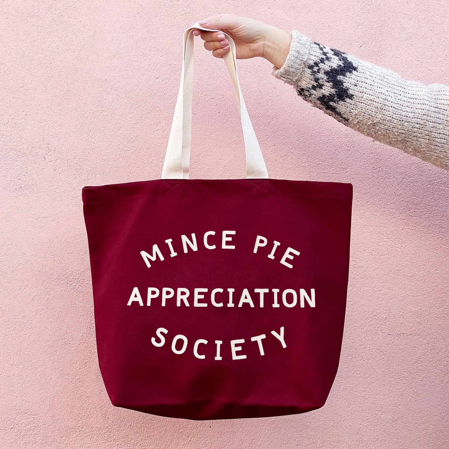 Mince pie appreciation society canvas tote bag - burgundy