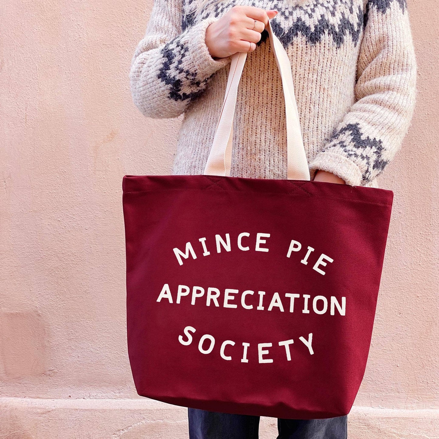 Mince pie appreciation society canvas tote bag - burgundy