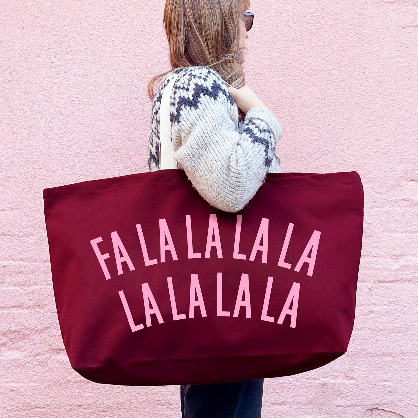 FALALALALA LALALALA burgundy REALLY big Christmas bag