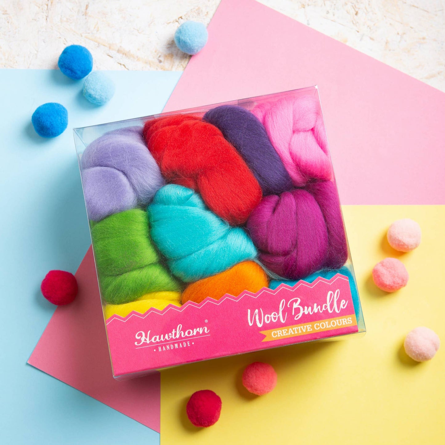 Bright rainbow colours felting wool bundle