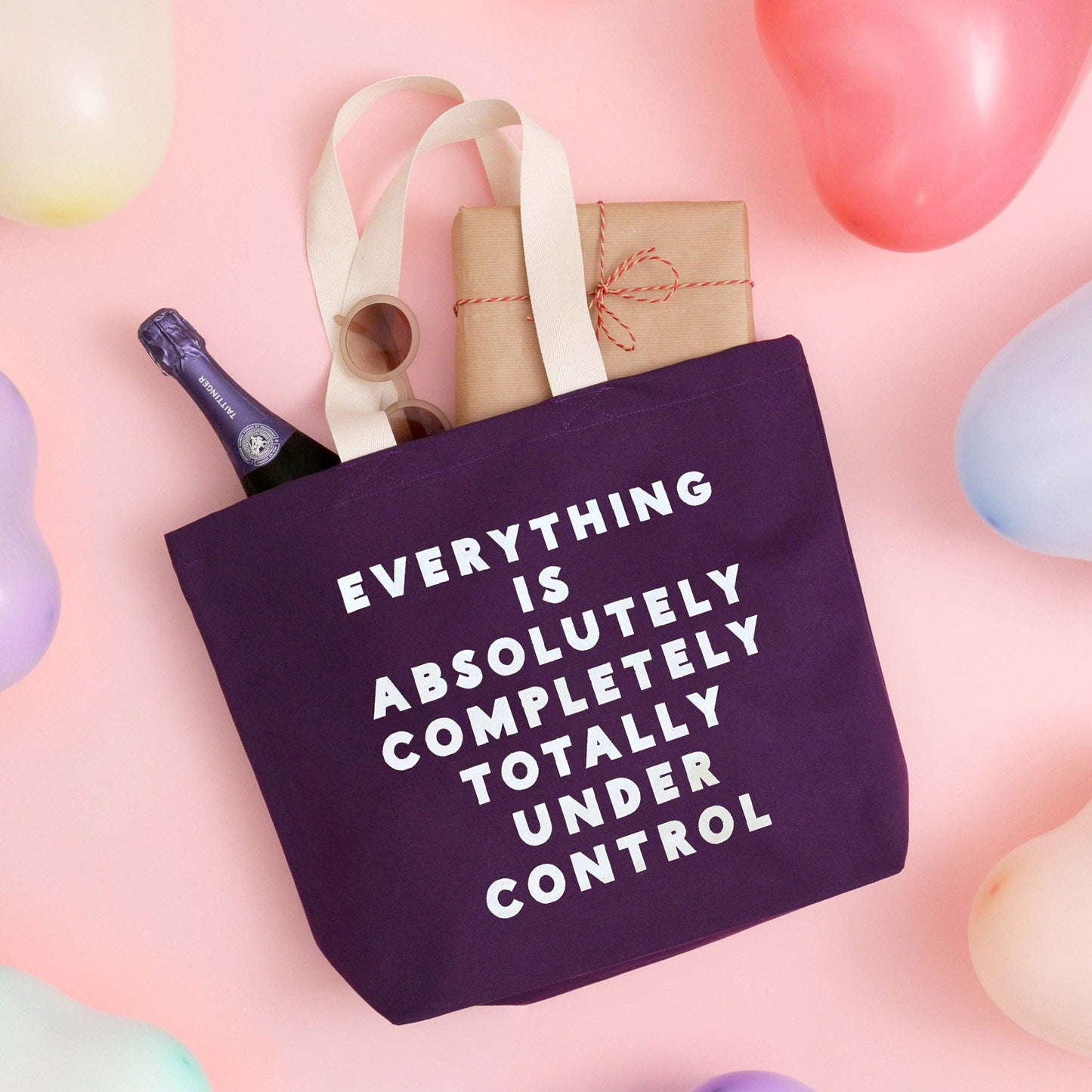 Everything is under control - purple canvas tote bag