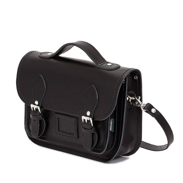 Black handmade leather midi satchel