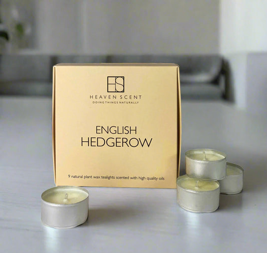 Box of nine English Hedgerow natural wax tealights