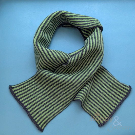 Leaf green & grey stripe felted merino wool scarf