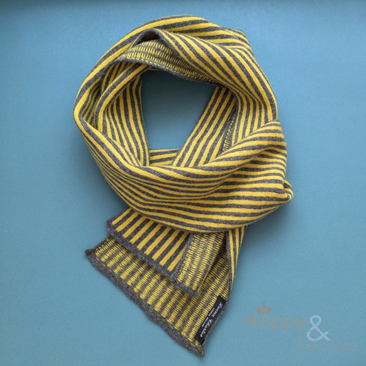 Yellow & grey stripe felted merino wool scarf