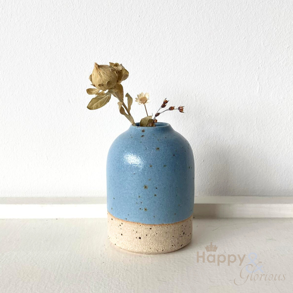 Small cornflower blue stoneware bud vase