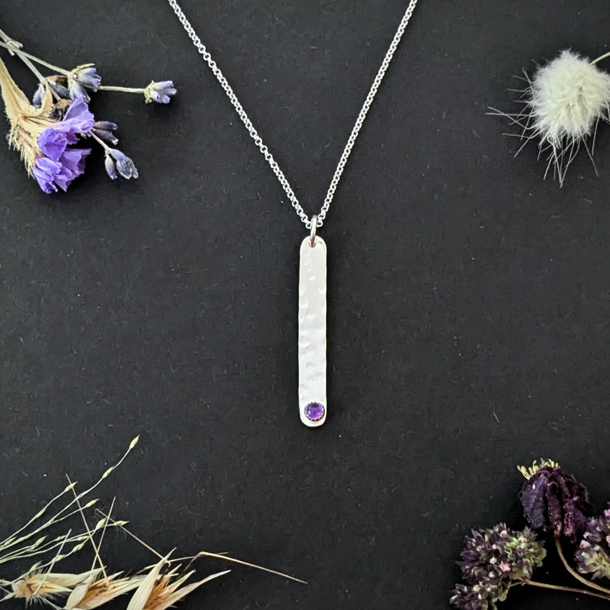 Sterling silver amethyst bar pendant