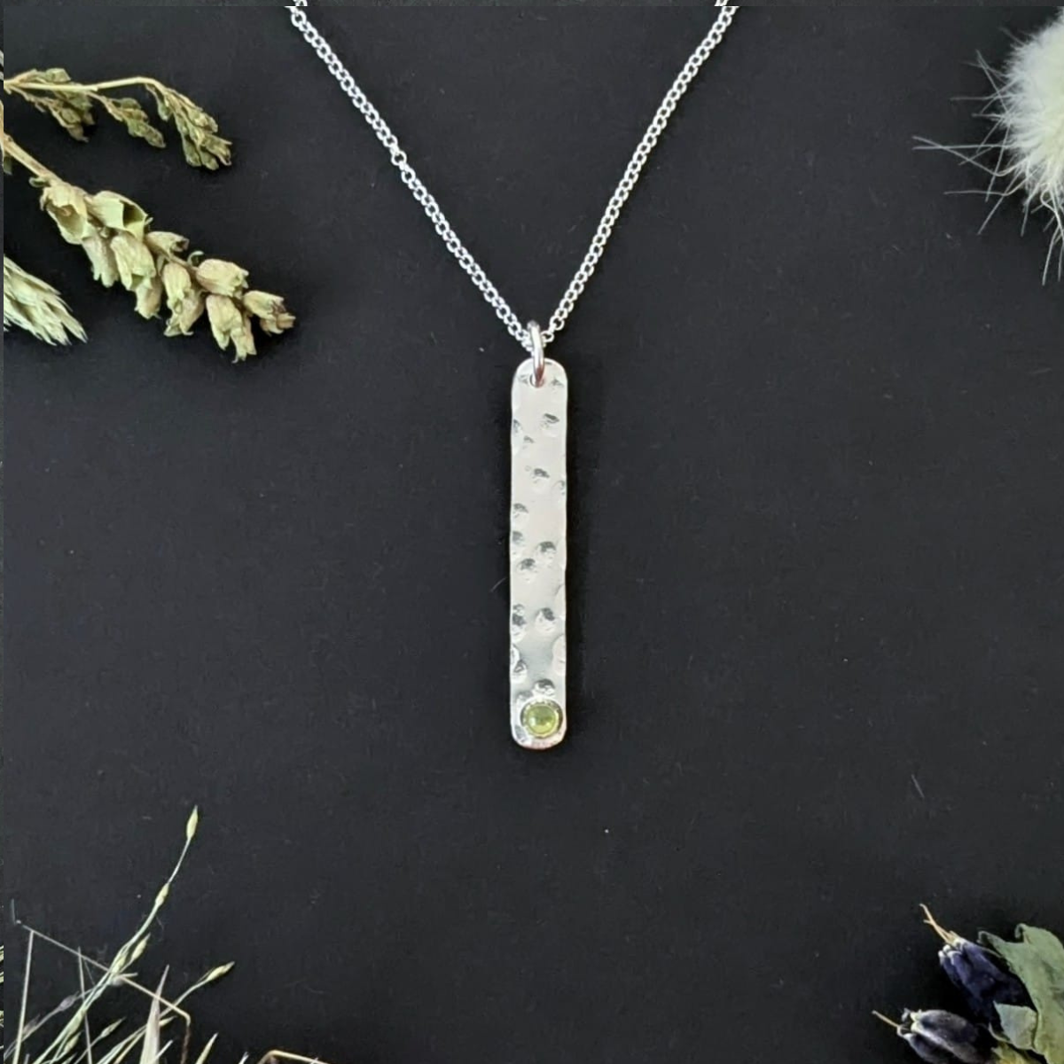 Sterling silver peridot bar pendant