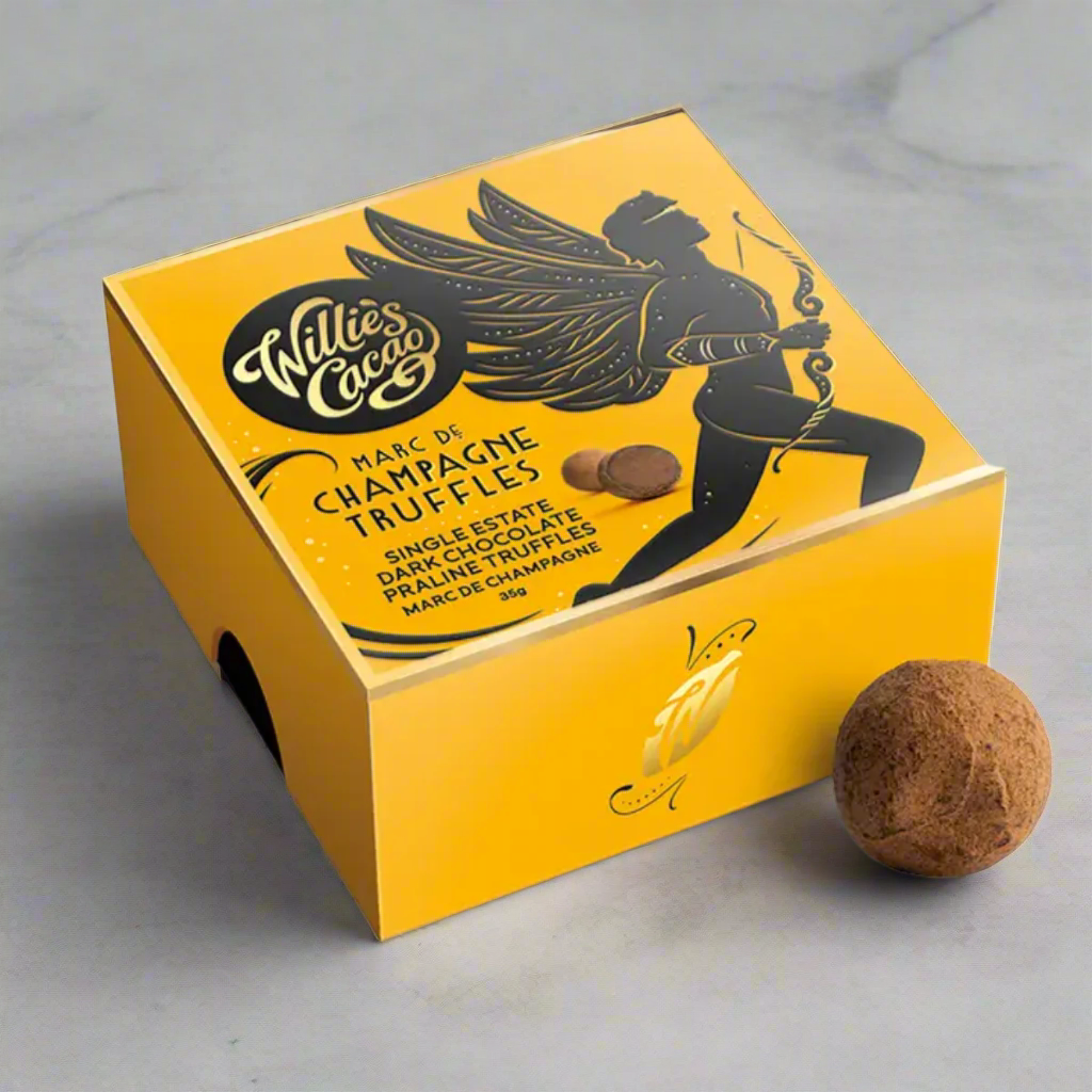 Small dark chocolate praline truffles with Marc de Champagne