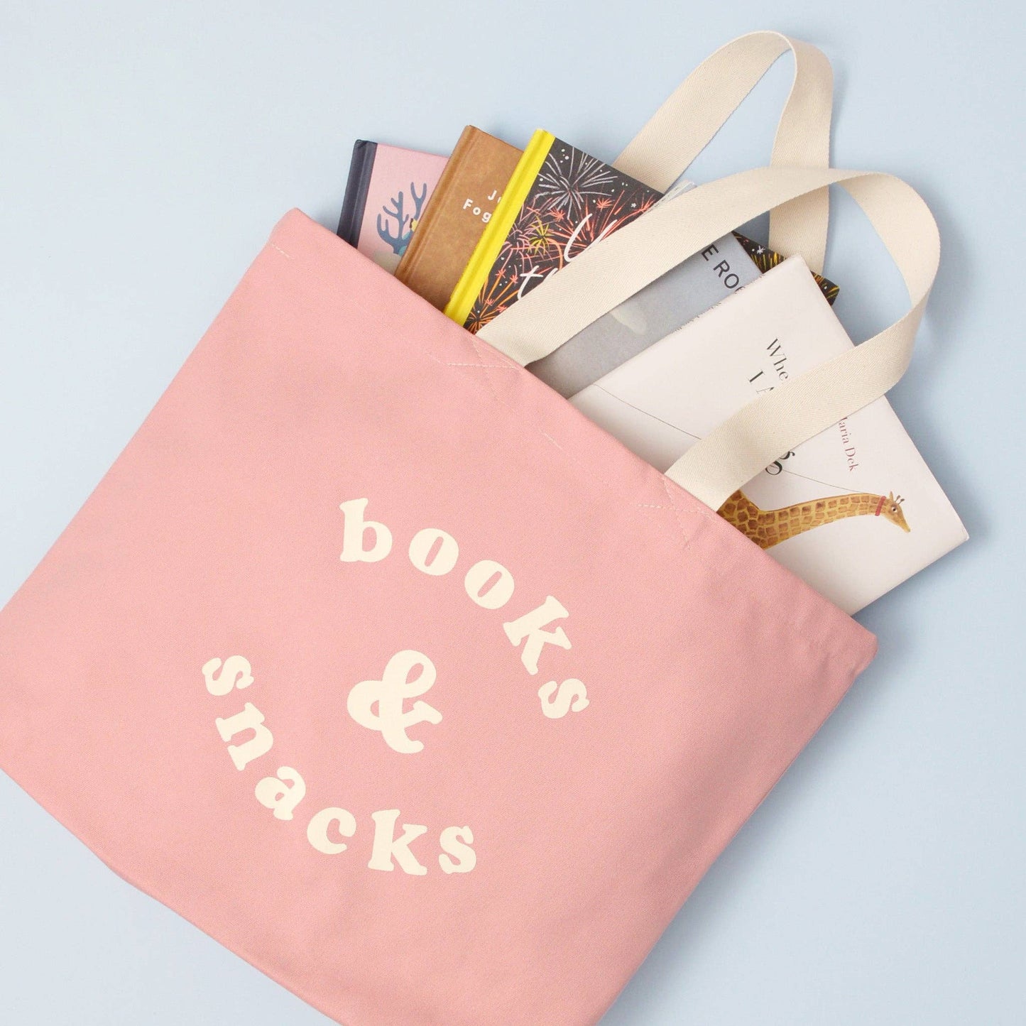 Blush pink books & snacks tote bag