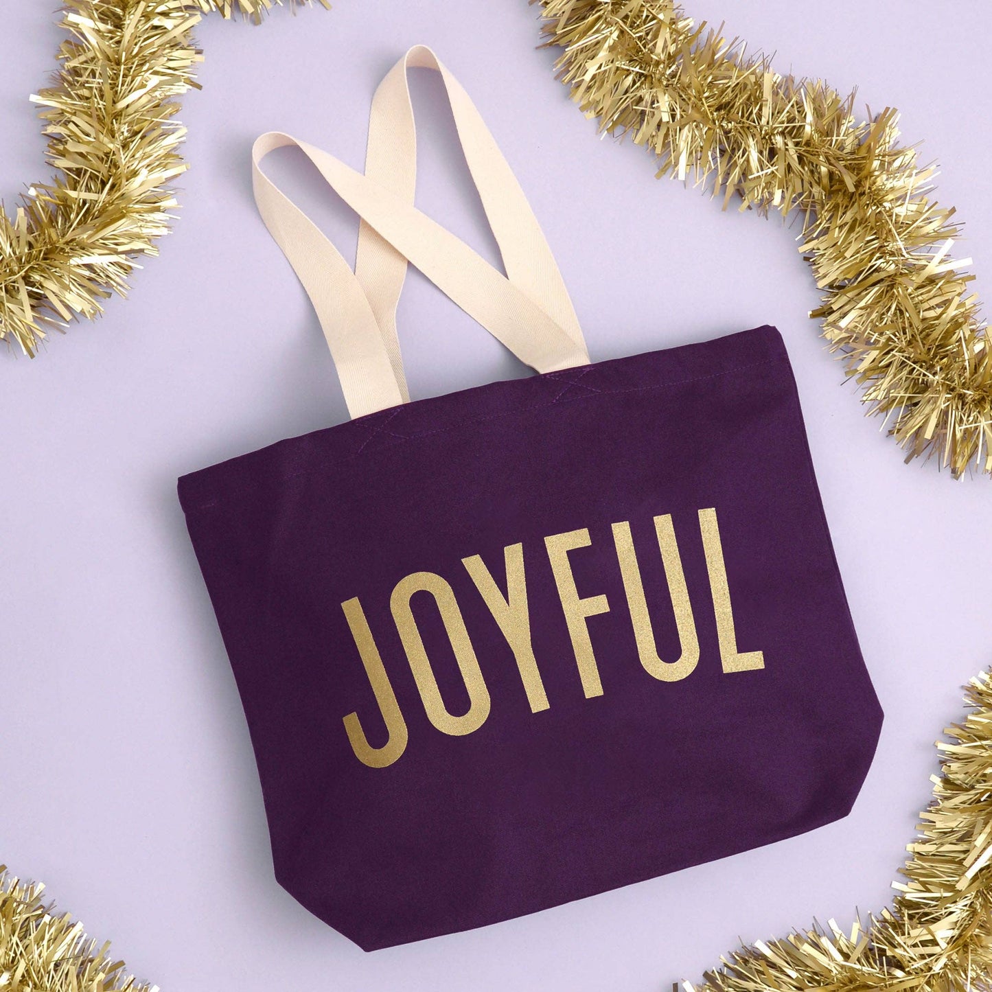 Joyful purple canvas tote bag