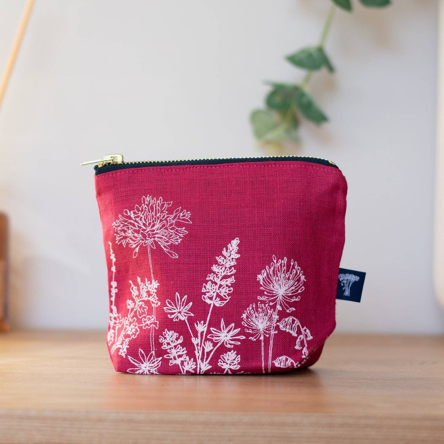 Linen garden flowers cosmetic bag