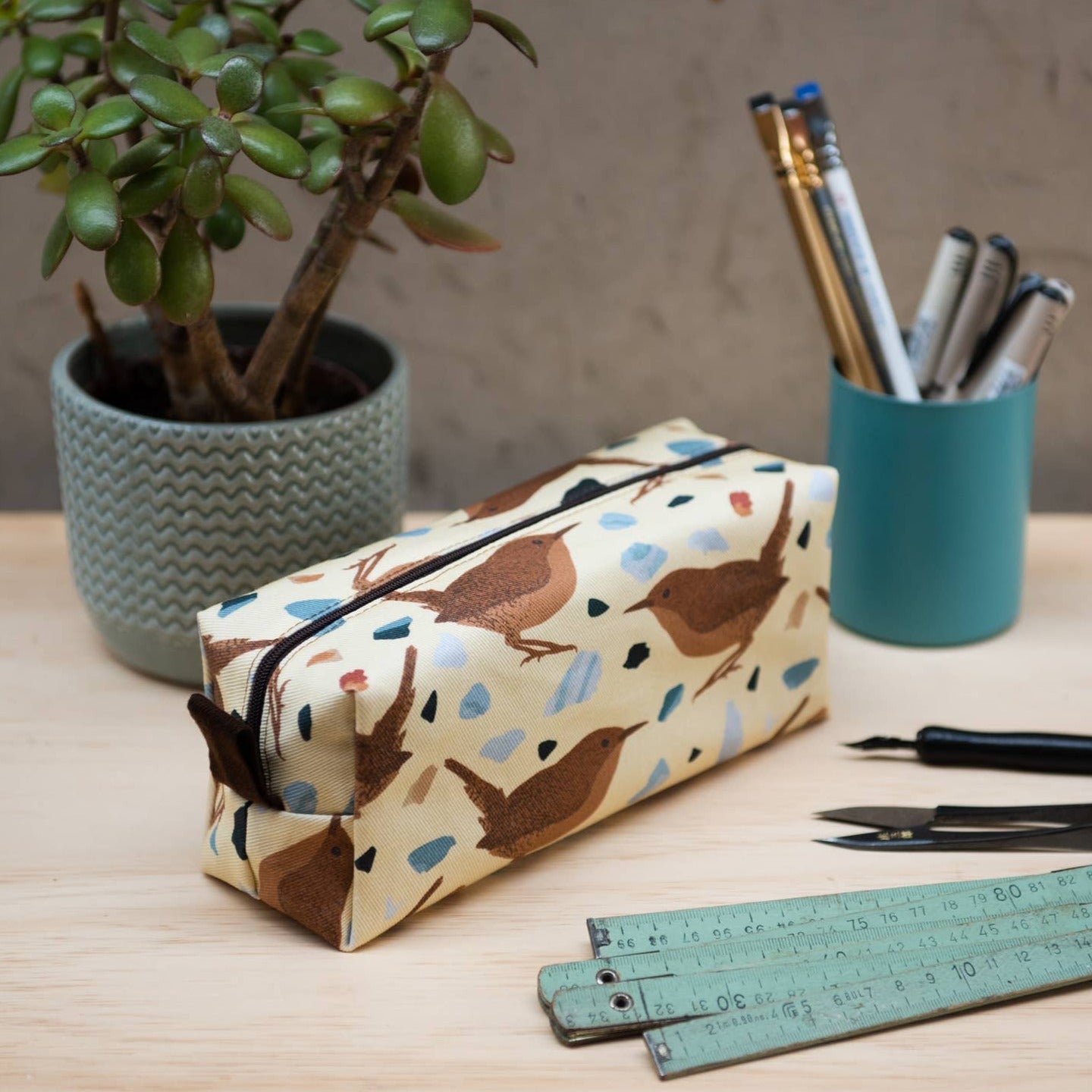 Brown wren print pencil case