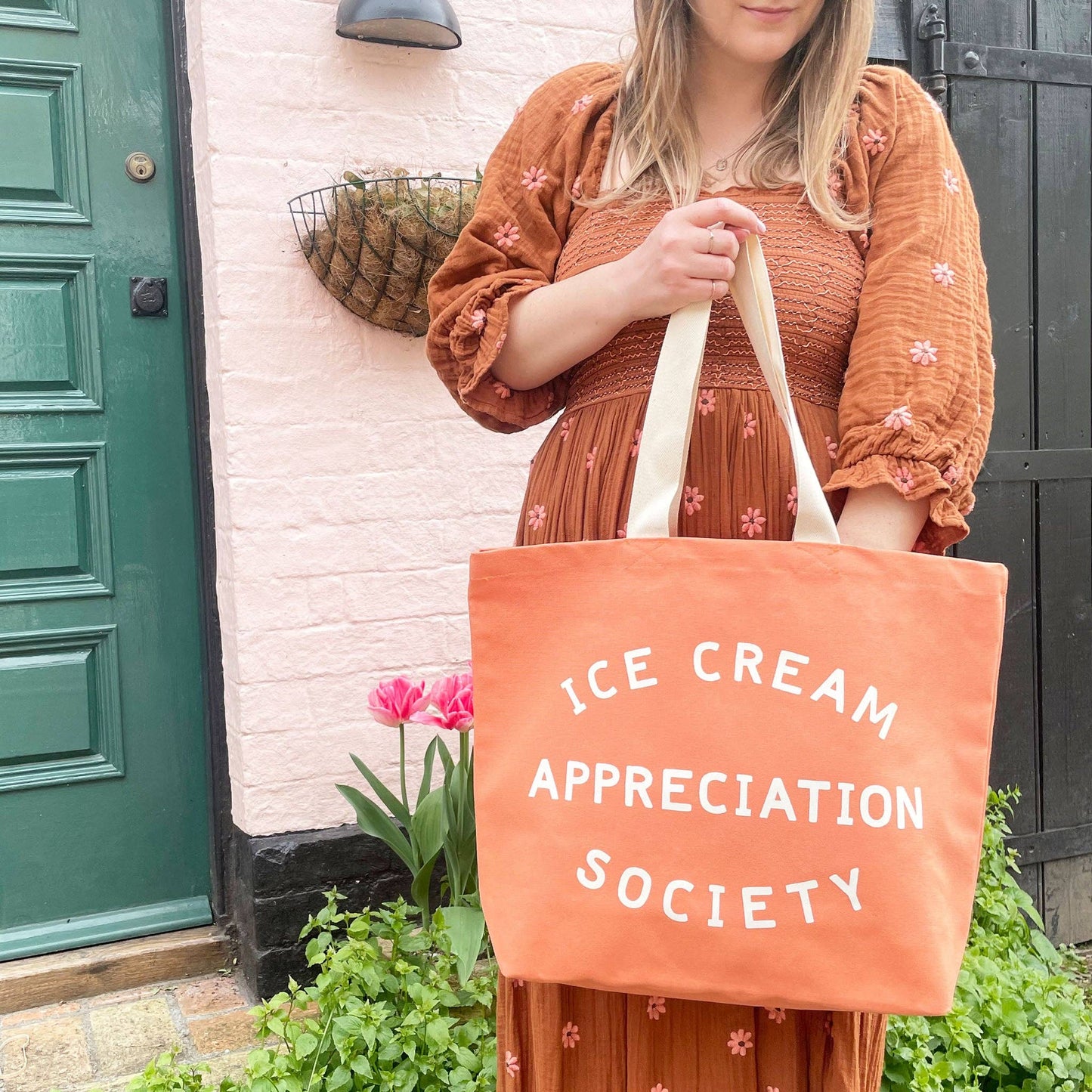 Ice Cream Appreciation Society peach canvas tote bag