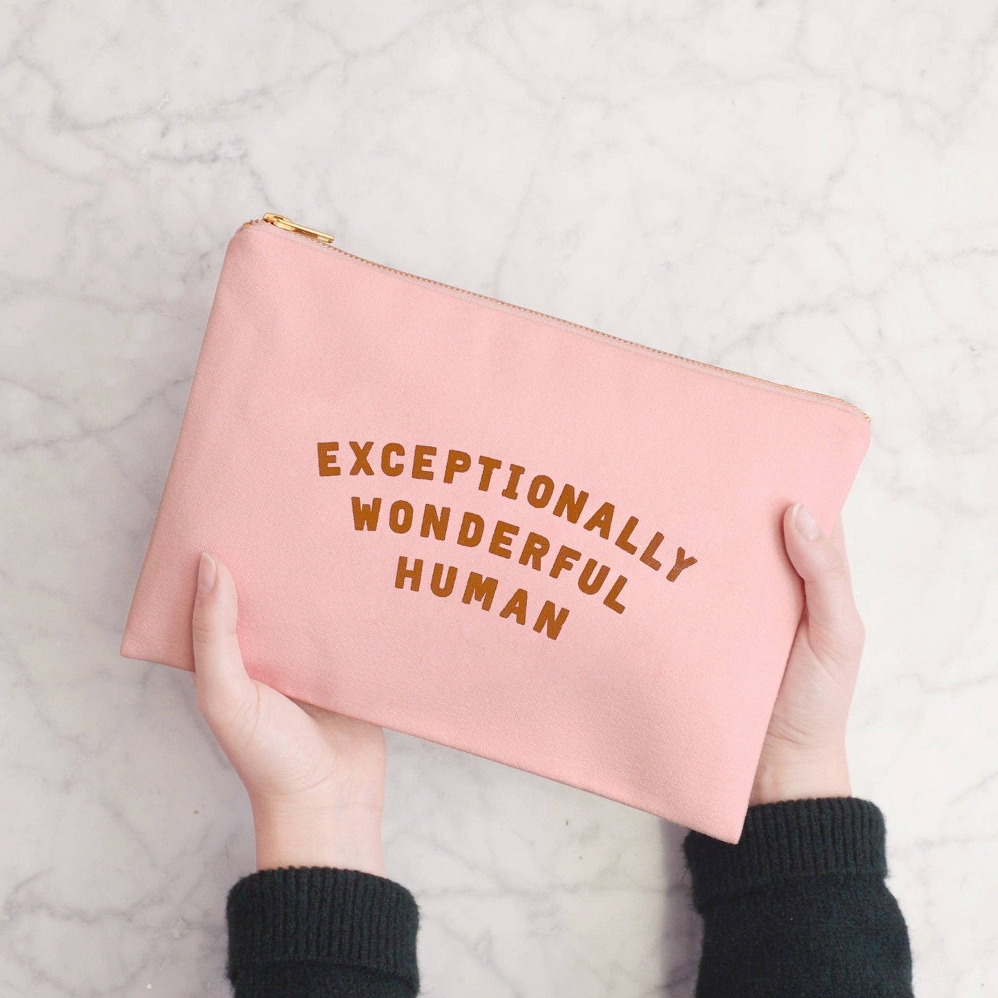 Exceptionally Wonderful Human blush pink zip purse