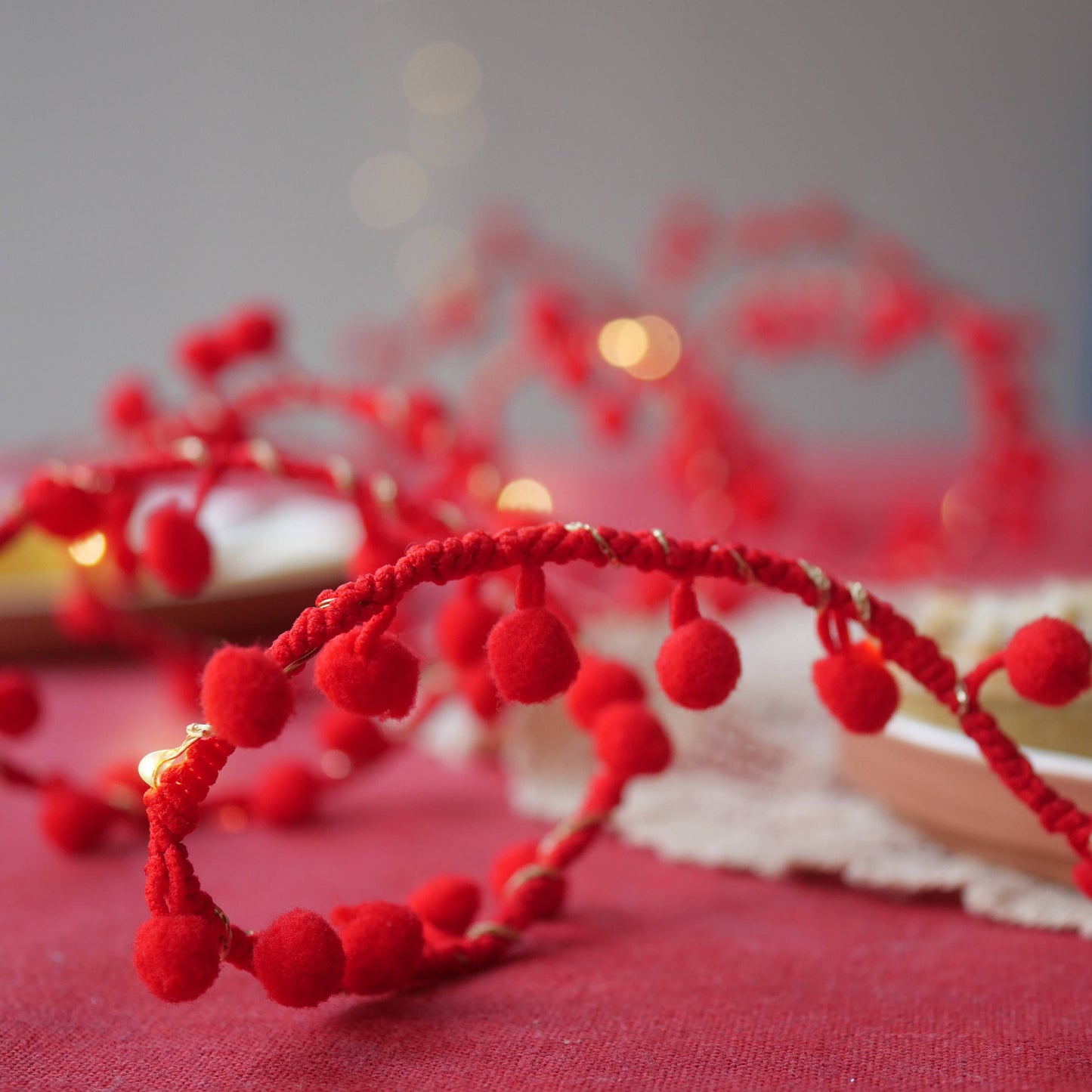 Red pom-pom fairy lights