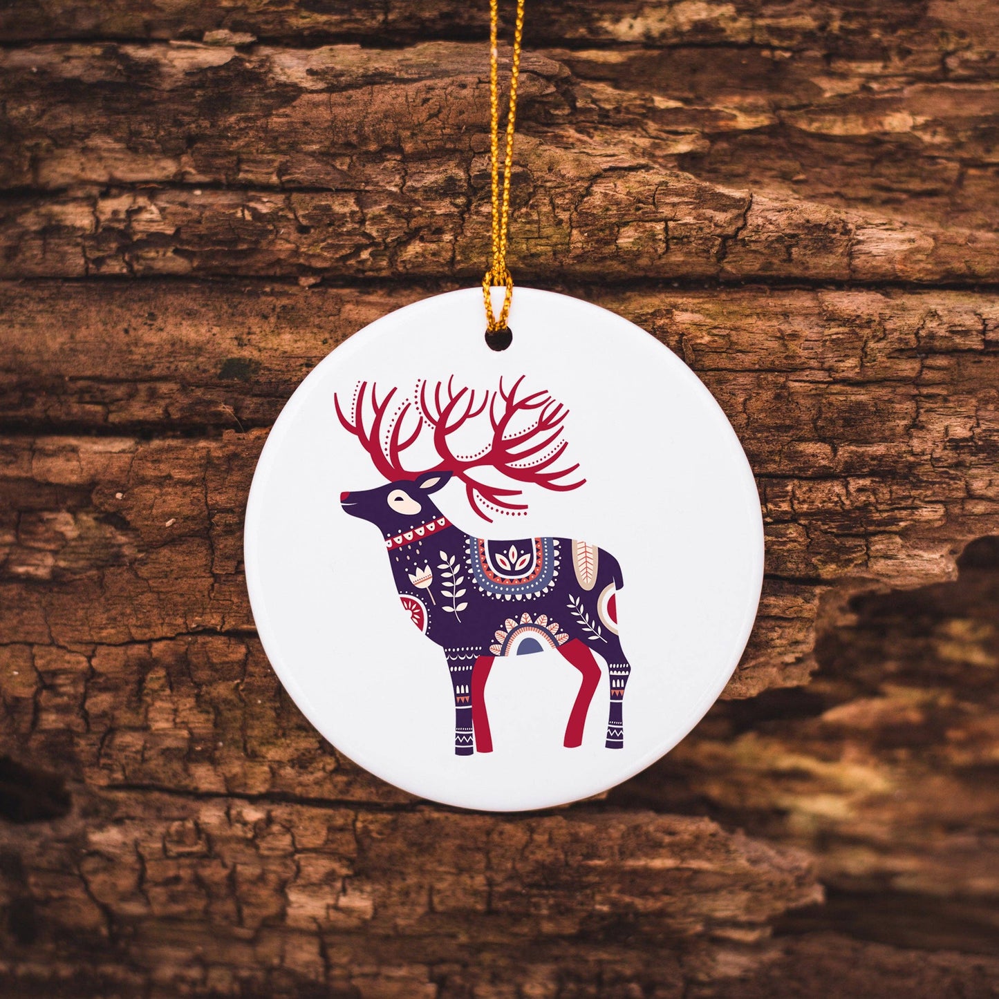 Folksy reindeer ceramic decoration